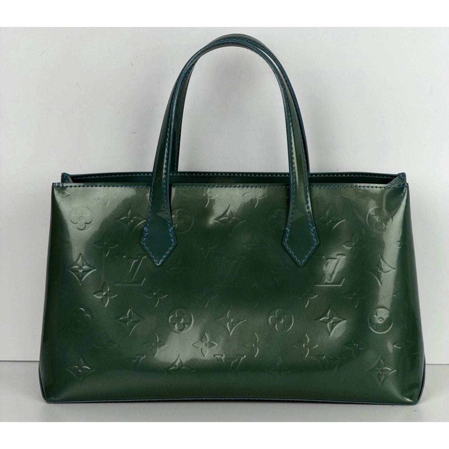 Louis Vuitton Wilshire PM Handbag Green Monogram Vernis Patent Leather S