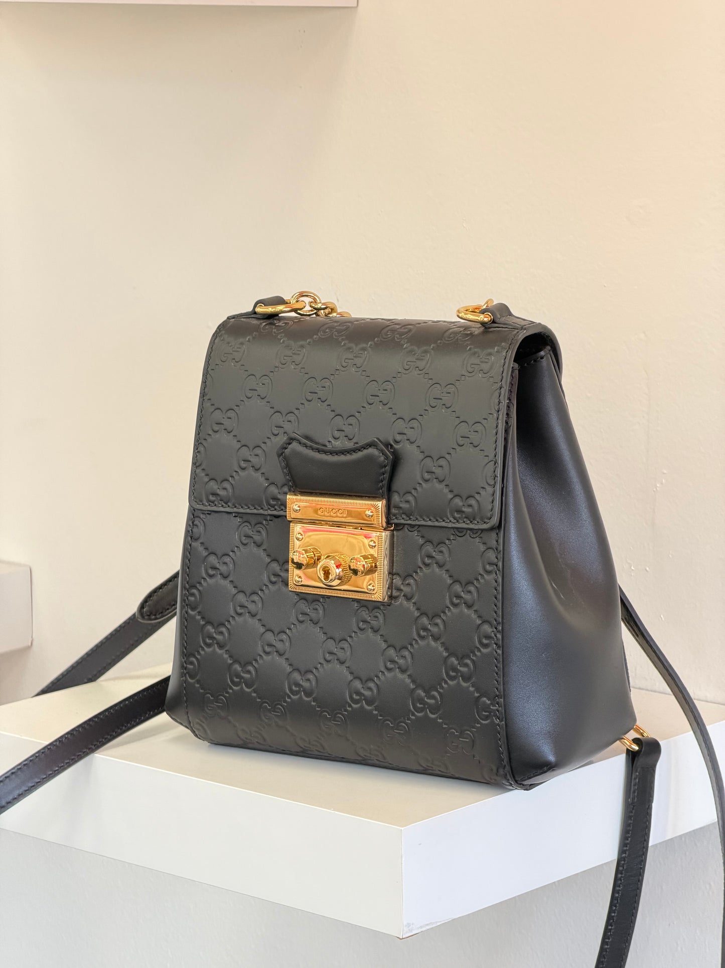 Gucci Padlock Mini Backpack in black Guccissima leather