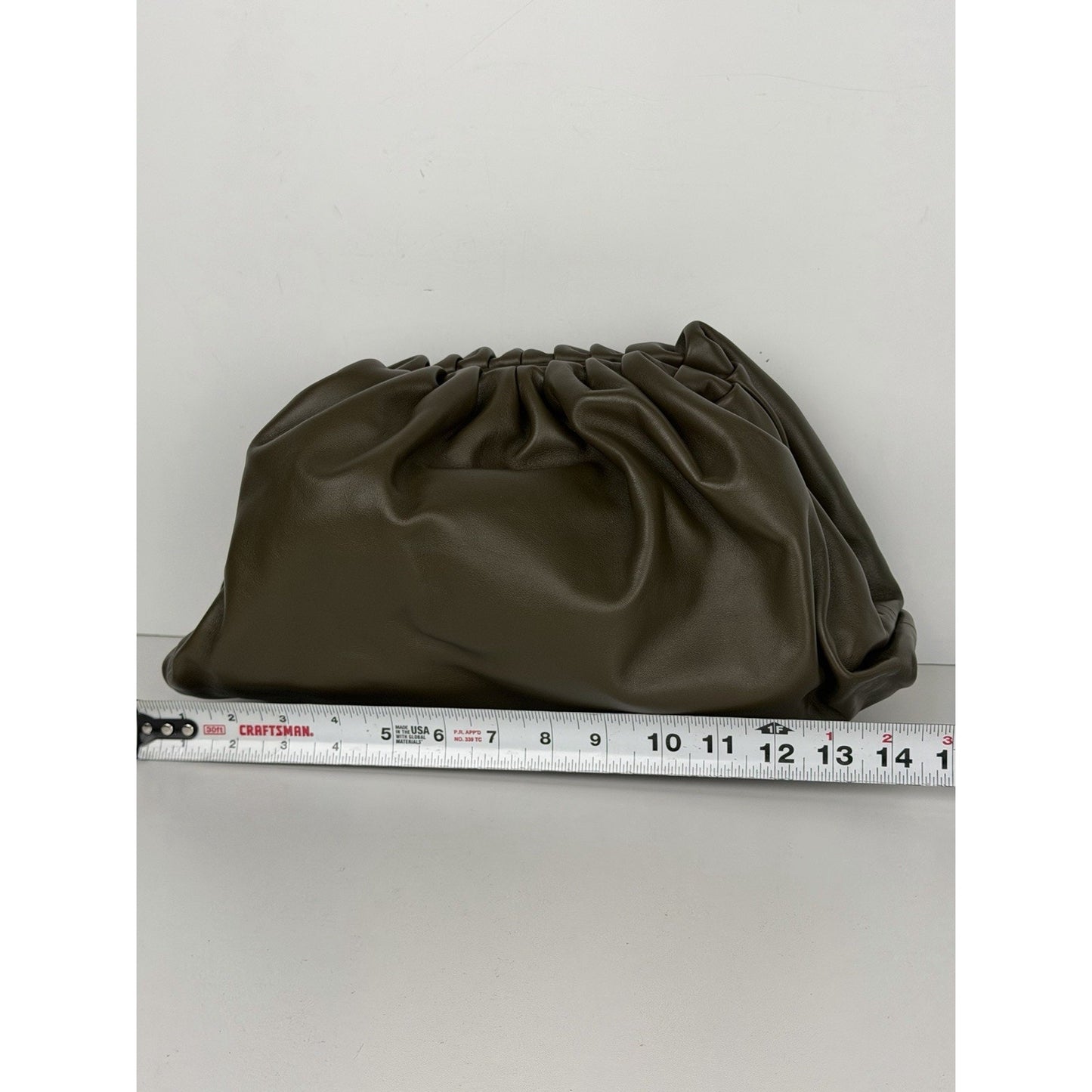 Bottega Veneta "The Pouch" Clutch Olive Green Leather Gathered&Ruffled Design S