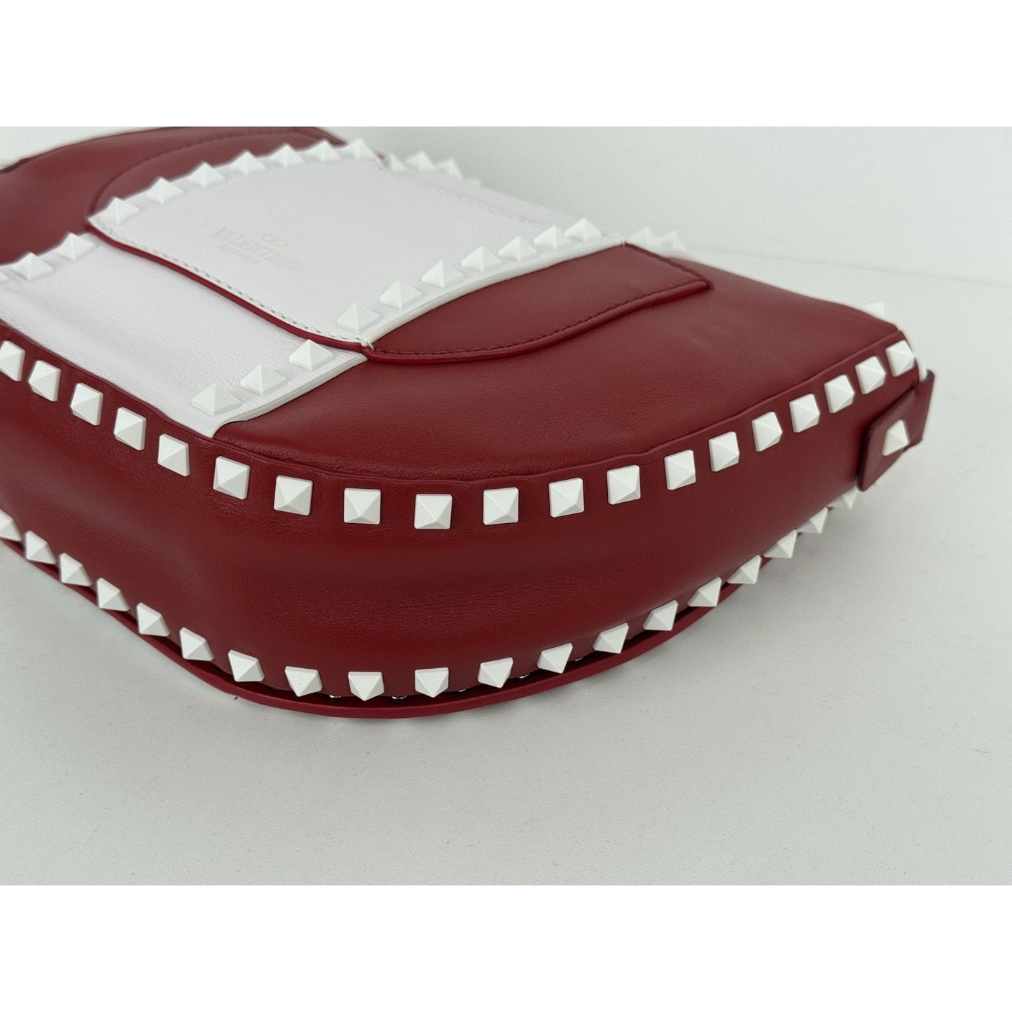 VALENTINO Red White Leather Rockstud Saddle Crossbody Bag