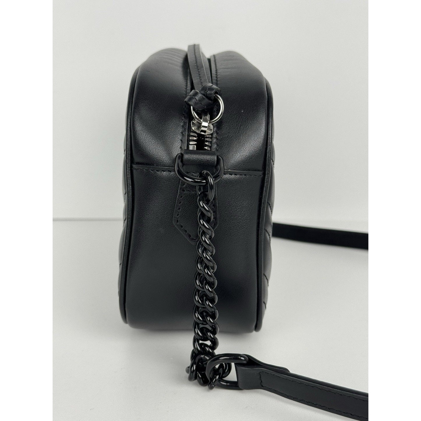 Gucci Matelassé Monochrome Small GG Marmont Chain Shoulder Bag Black B-9