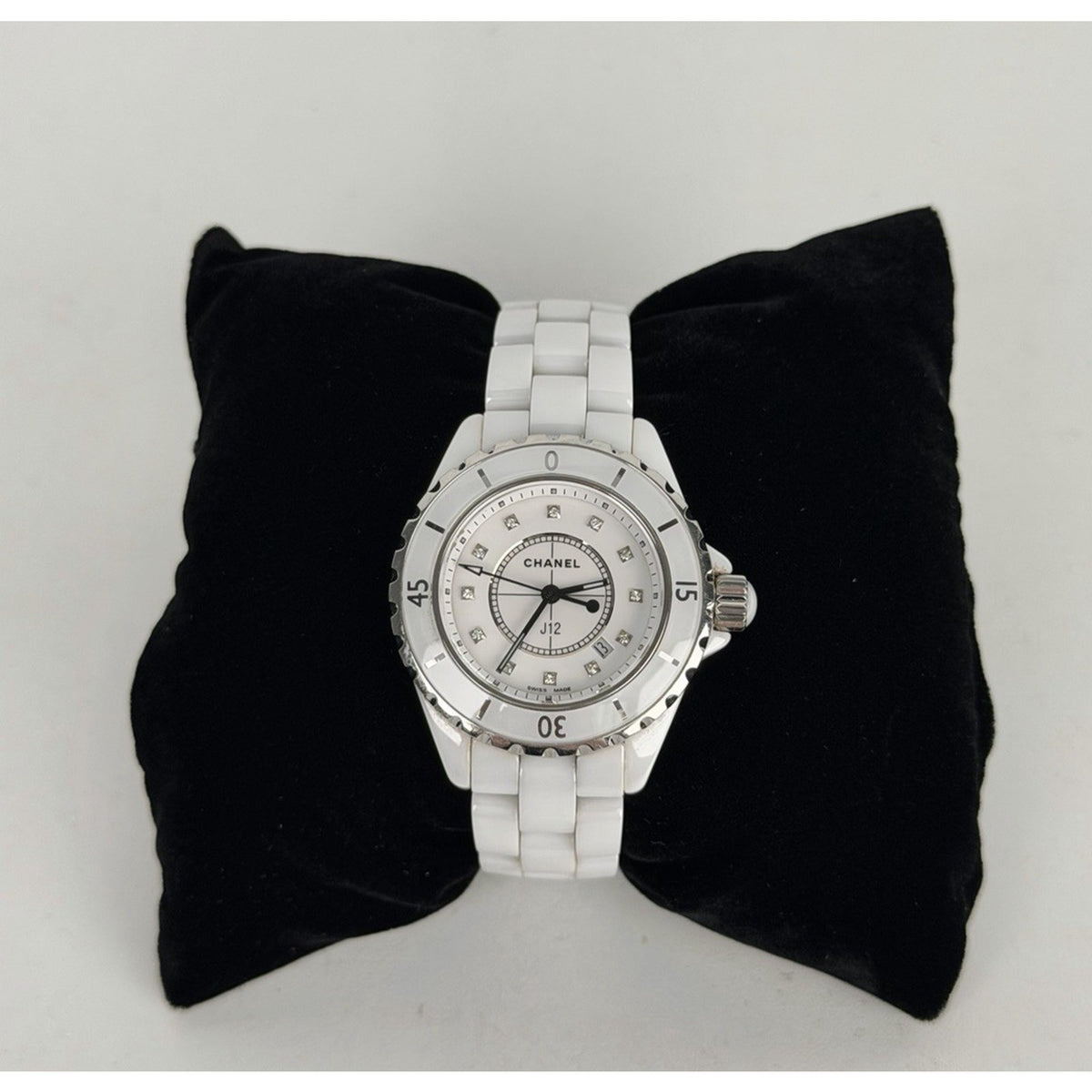 Chanel Watch J12 H1628 White Ceramic Quartz Diamond Markers 33mm Limited Edition