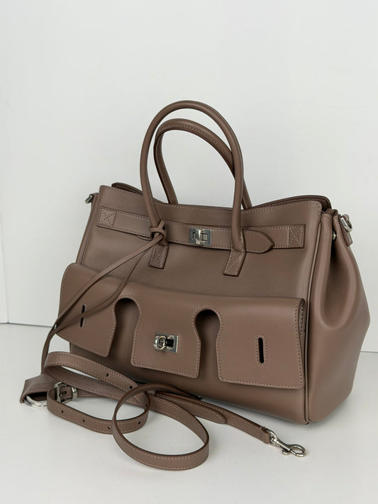 Balenciaga Smooth Calfskin Small Bel Air Carry All Bag in Dark Taupe B3