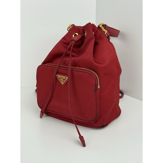 Prada Re-Nylon Alabastro Red Saffiano Duet Bucket Backpack