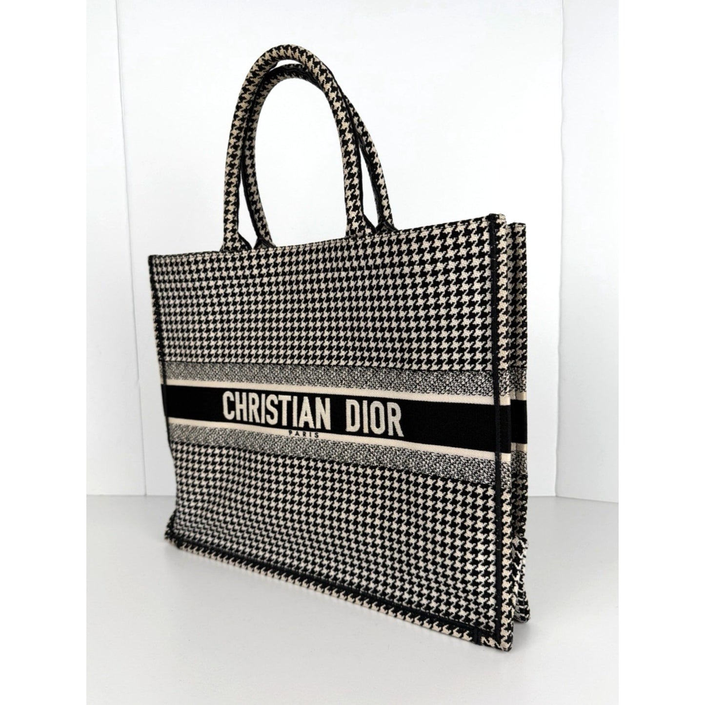 Christian Dior Book Tote Bag Large in Black & White Jacquard Canvas 2019 C-6