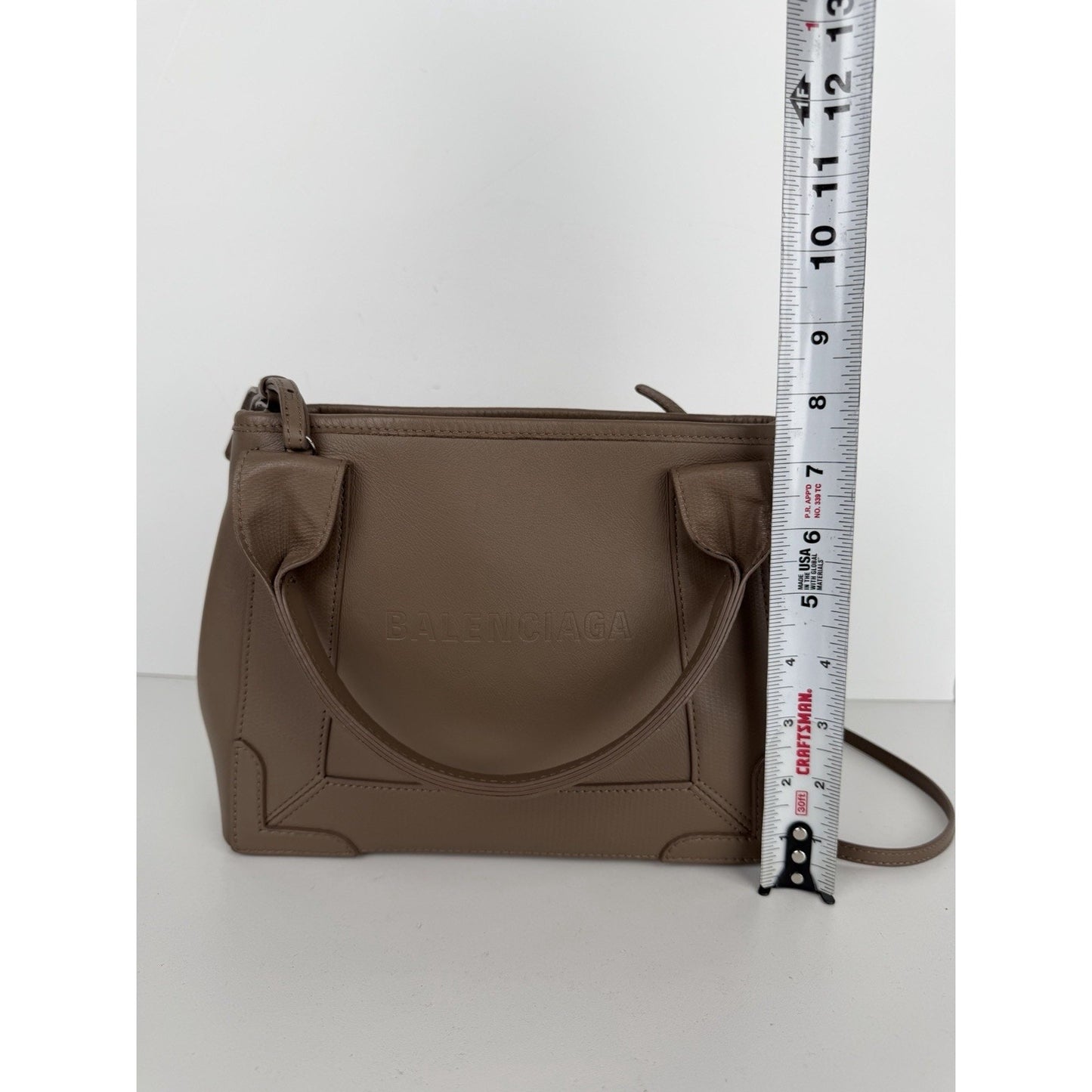 Balenciaga Navy Cabas Top Handle Bag XS with Pouch in Brown Leather S-10