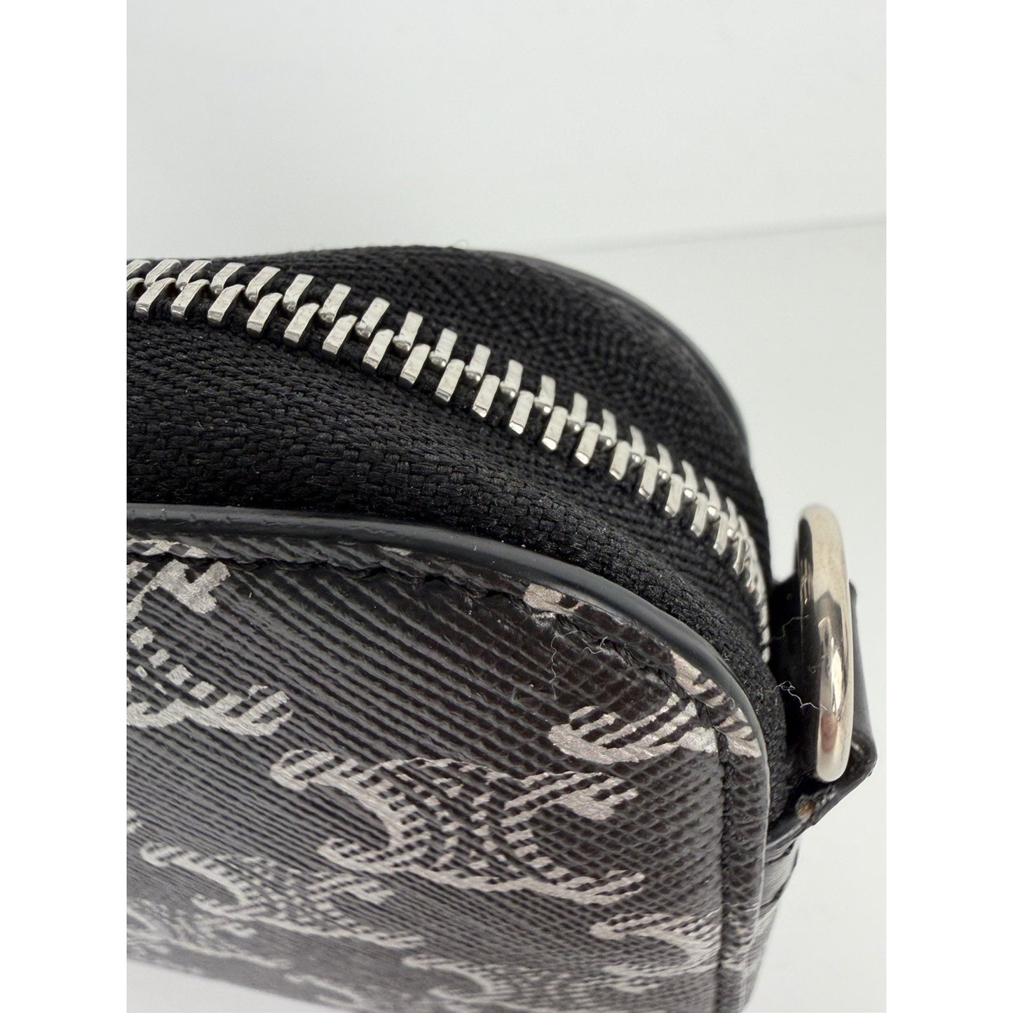 Celine Triomphe Horizontal Pouch Black Coated Canvas Smooth Calfskin Trim K2
