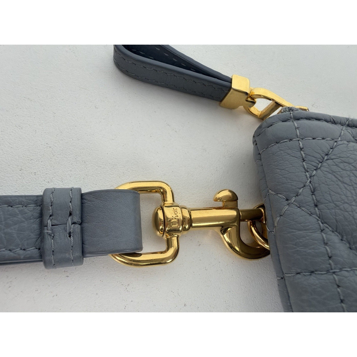 Christian Dior Caro Large Pouch Clutch Bag in Blue Quilted Calfskin Leather S03