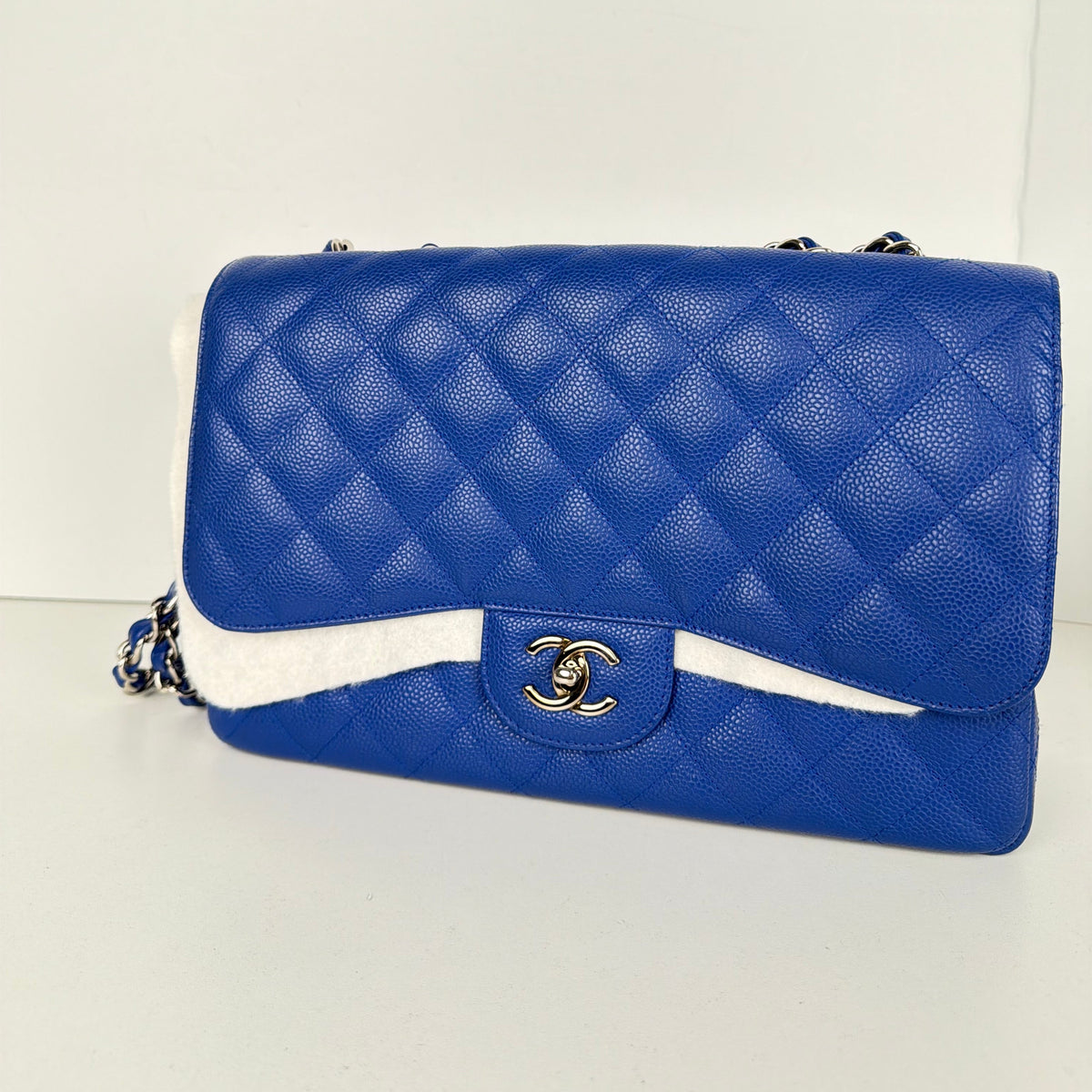 Chanel Classic Jumbo Flap Bag in Blue Grained Caviar Leather 2009-2010