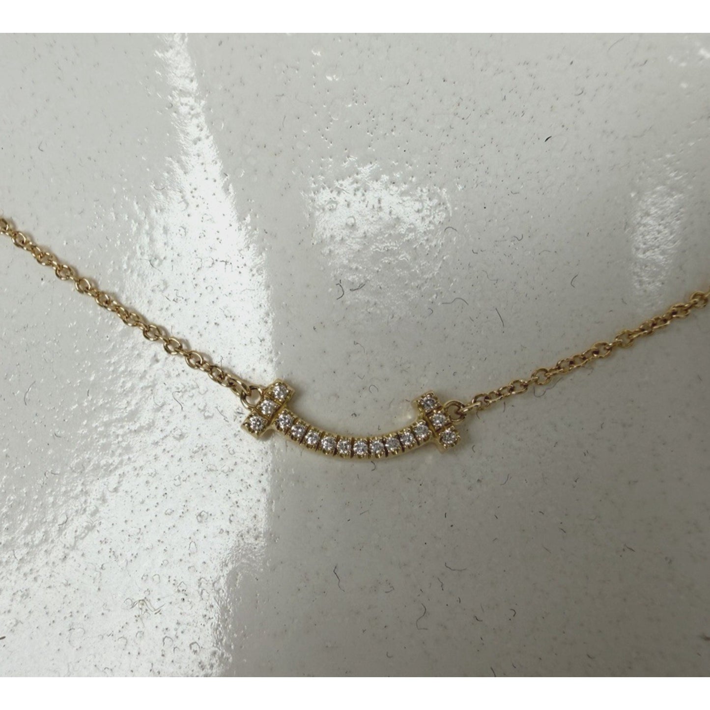 Tiffany & Co T Smile Necklace in 18k Yellow Gold with Diamond Pendant 18in