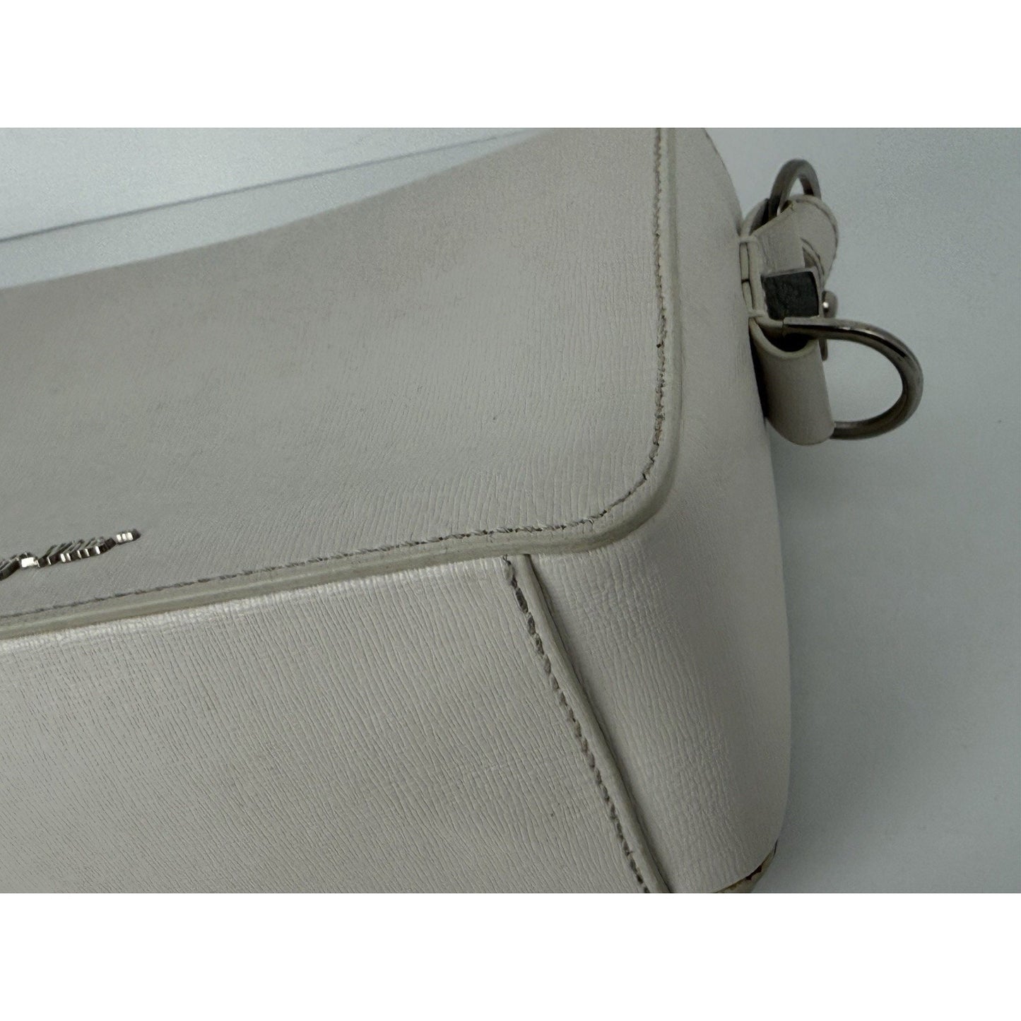 Off-White Diagonal Stripe Binder Clip Shoulder Bag White Leather with Silver