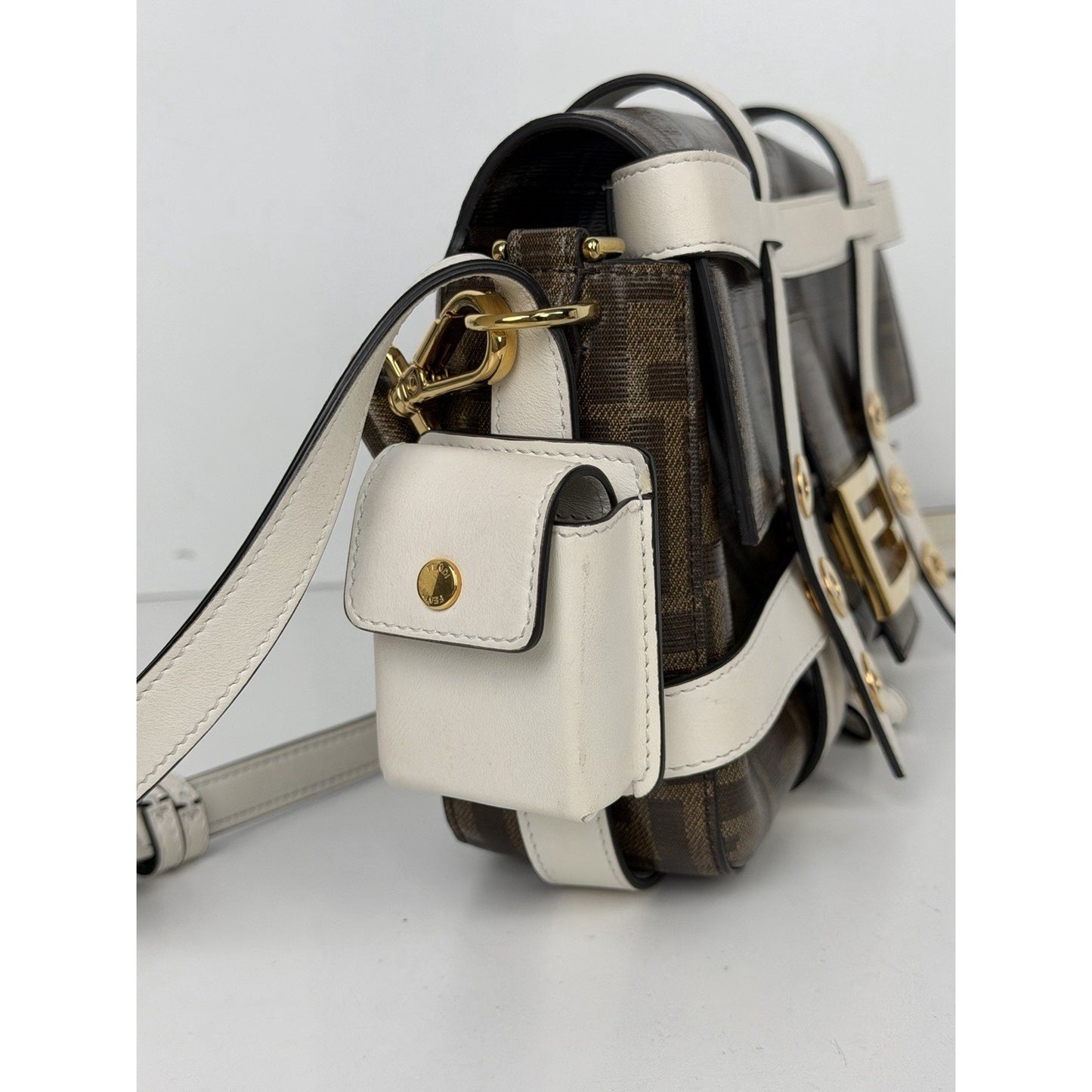 Fendi Zucca Glazed Fabric Cage Baguette Satchel in Tobacco Brown Canvas C2