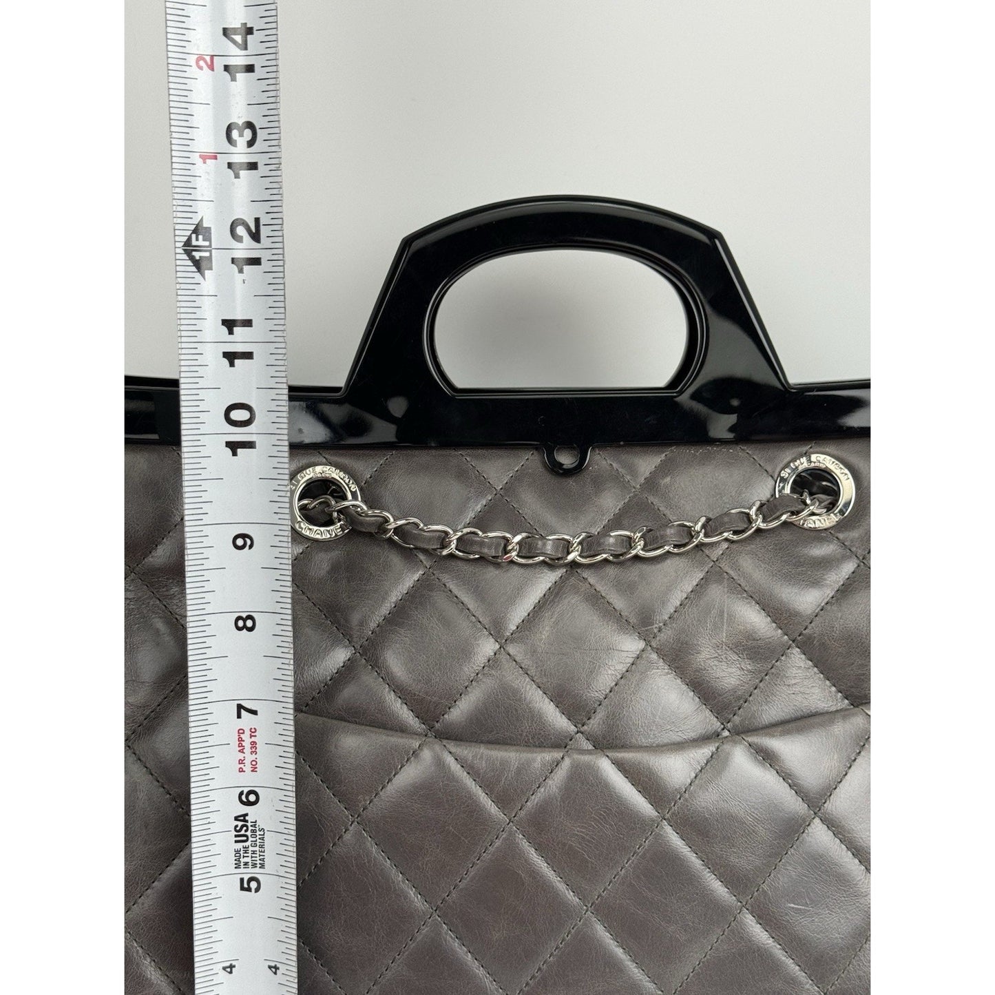CHANEL Glazed Calfskin Quilted Large Delivery Tote Grey B-5