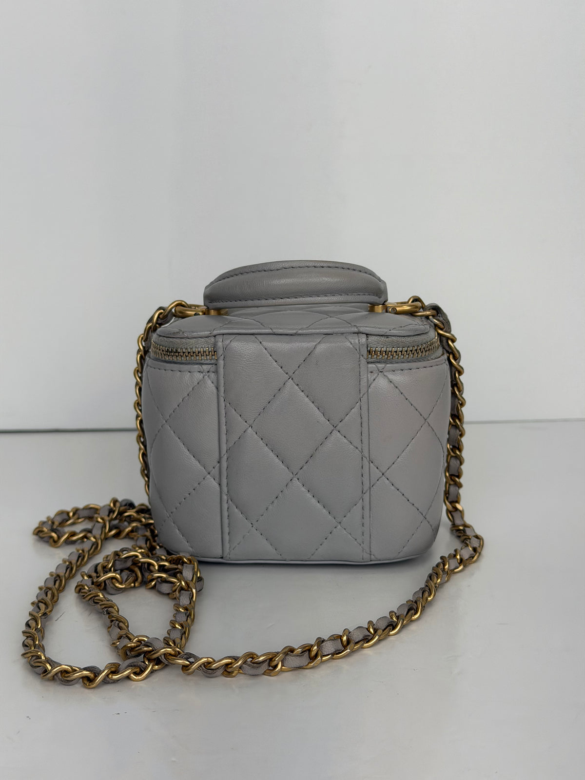 Chanel Small Vanity Case Top Handle Grey