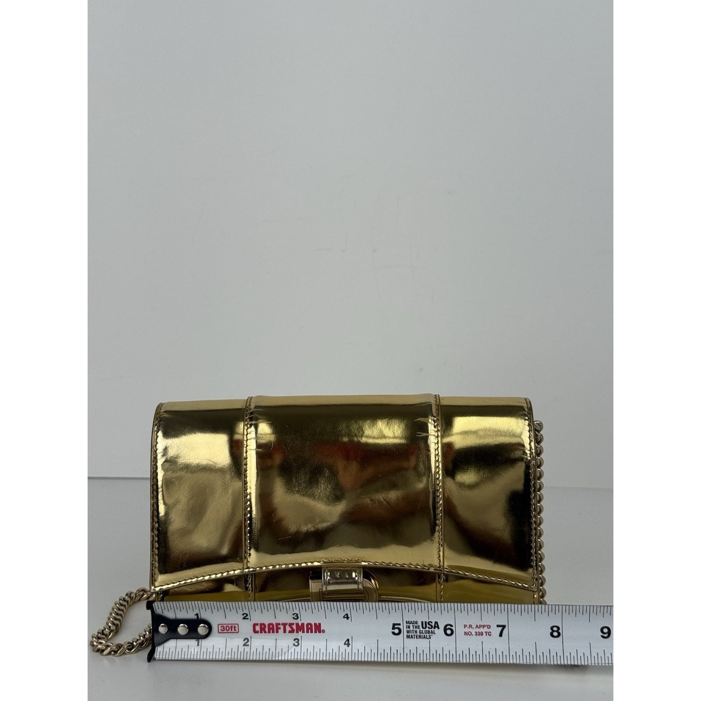 BALENCIAGA Hourglass Mirror Wallet On Chain Bag in Gold
