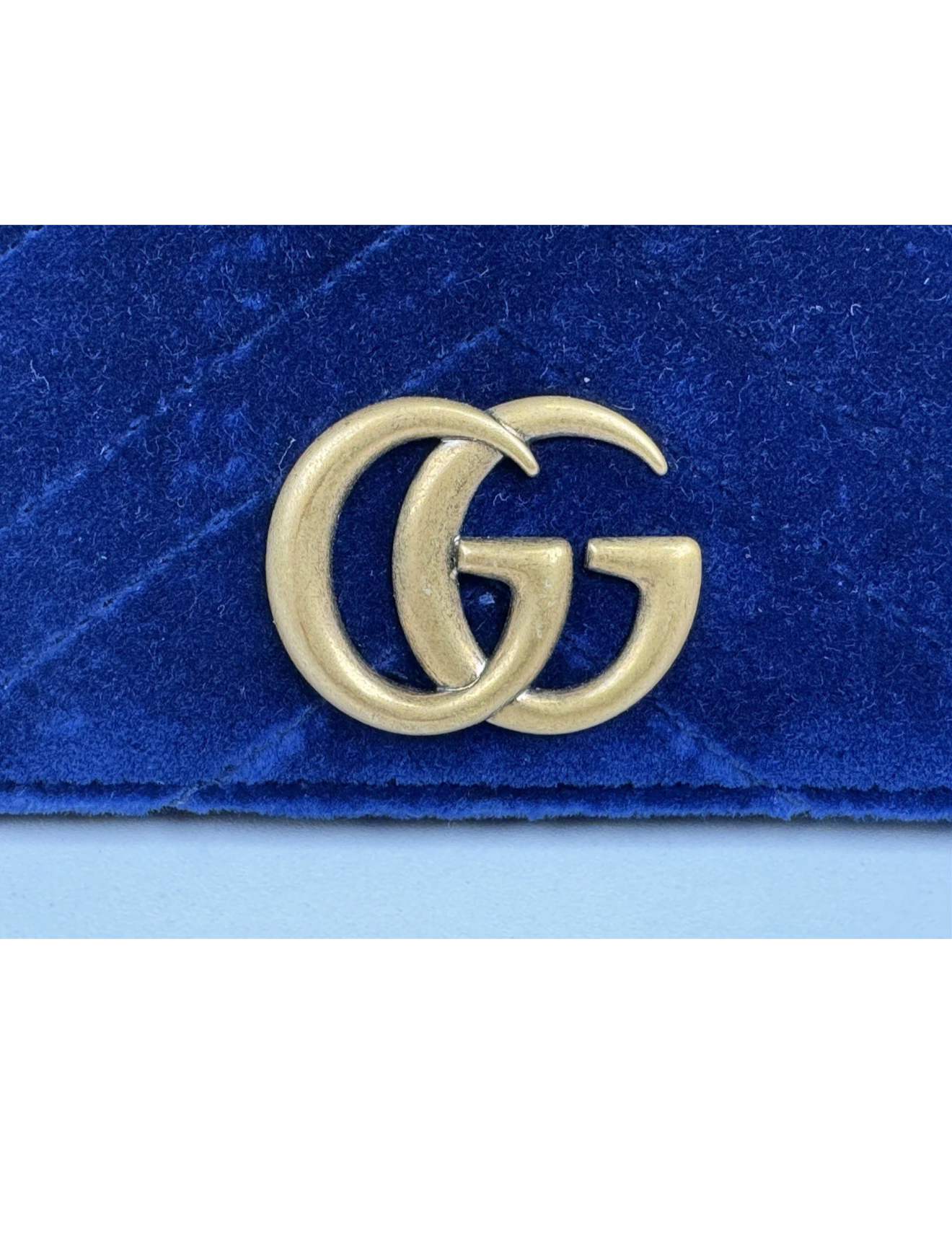 Gucci GG Marmont Blue Velvet Gold-Tone Chain Flap Crossbody Bag