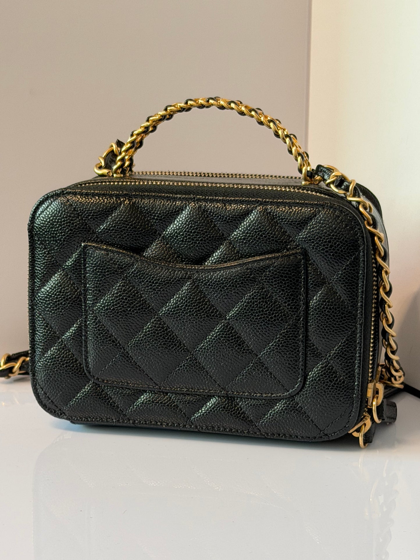 Chanel Pick Me Up Logo Handle Vanity Case Quilted Caviar Small