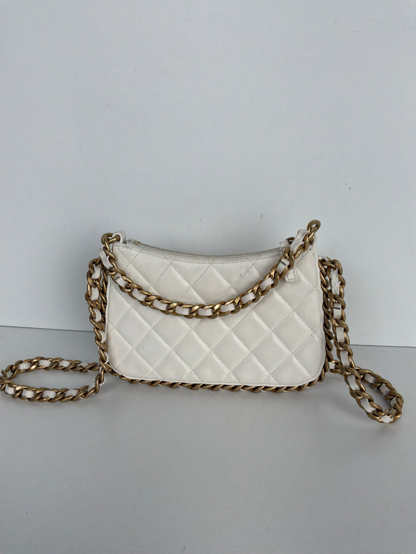 Chanel Lambskin Quilted Chain Around Top Handle Mini Bag White D4