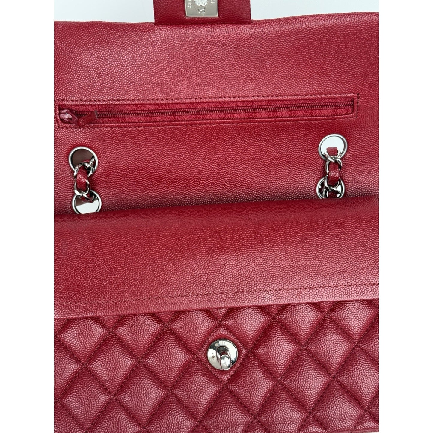 CHANEL Timeless Classic Small Red Caviar Leather Double Flap Shoulder Bag