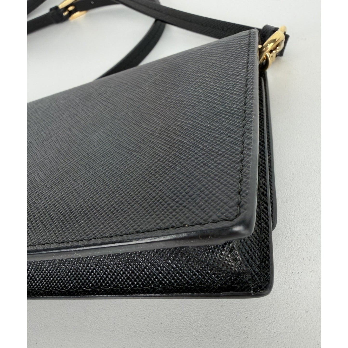 Prada Mini Signature Logo Crossbody Bag in Black Saffiano Leather S10