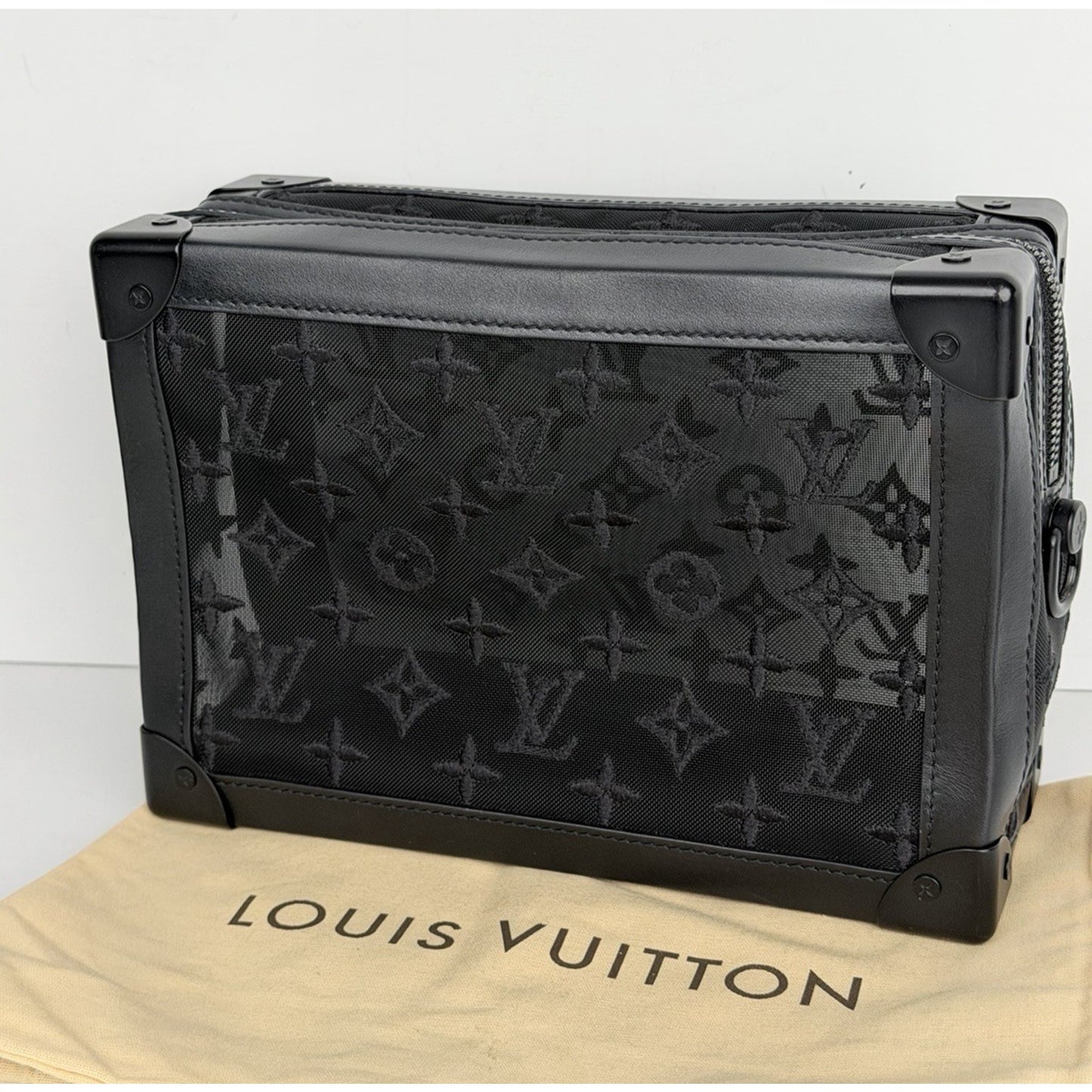 Louis Vuitton Monogram See Through Soft Trunk Shoulder Bag in Black Mesh 2019