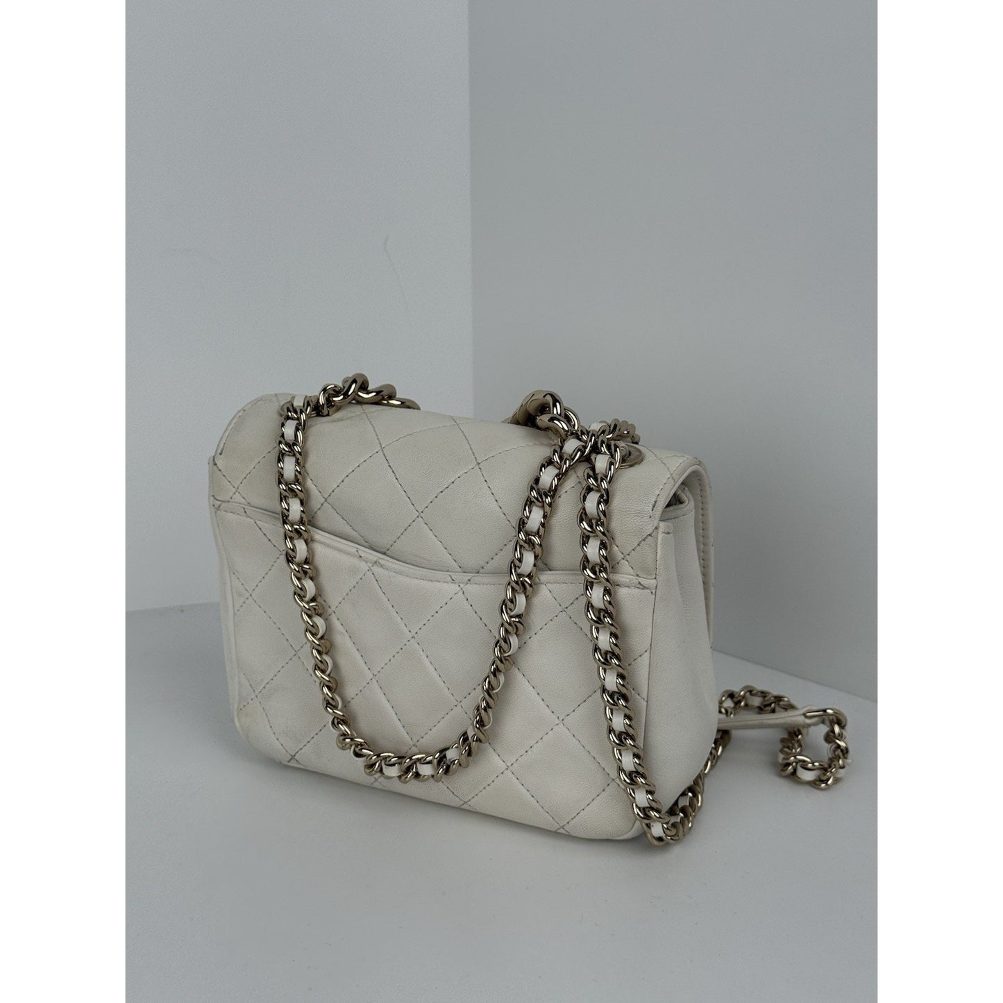 CHANEL White Lambskin Quilted Studded Beauty Begins Flap Shoulder Bag