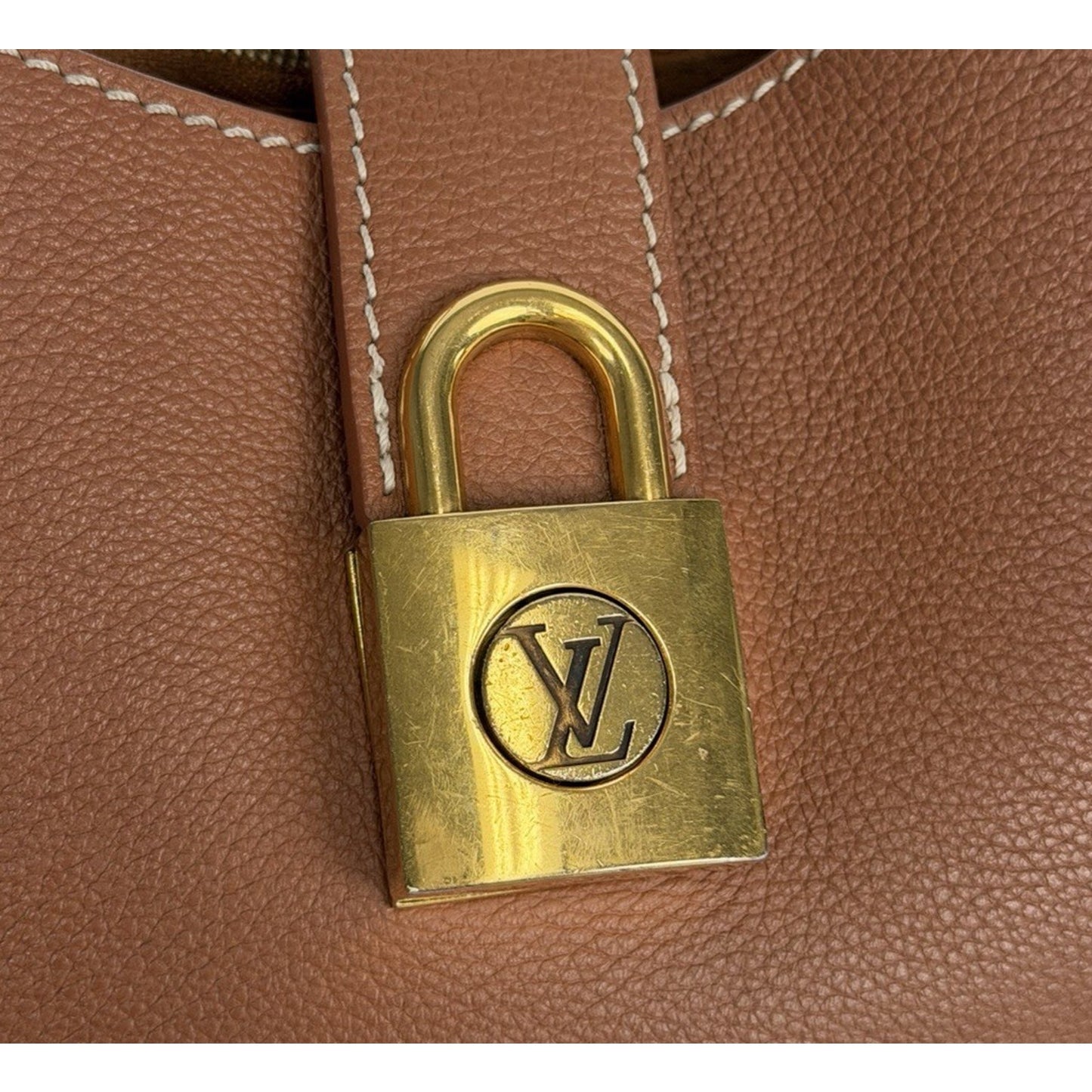 Louis Vuitton Grained Calfskin Low Key Shoulder Bag in Cognac Brown Leather