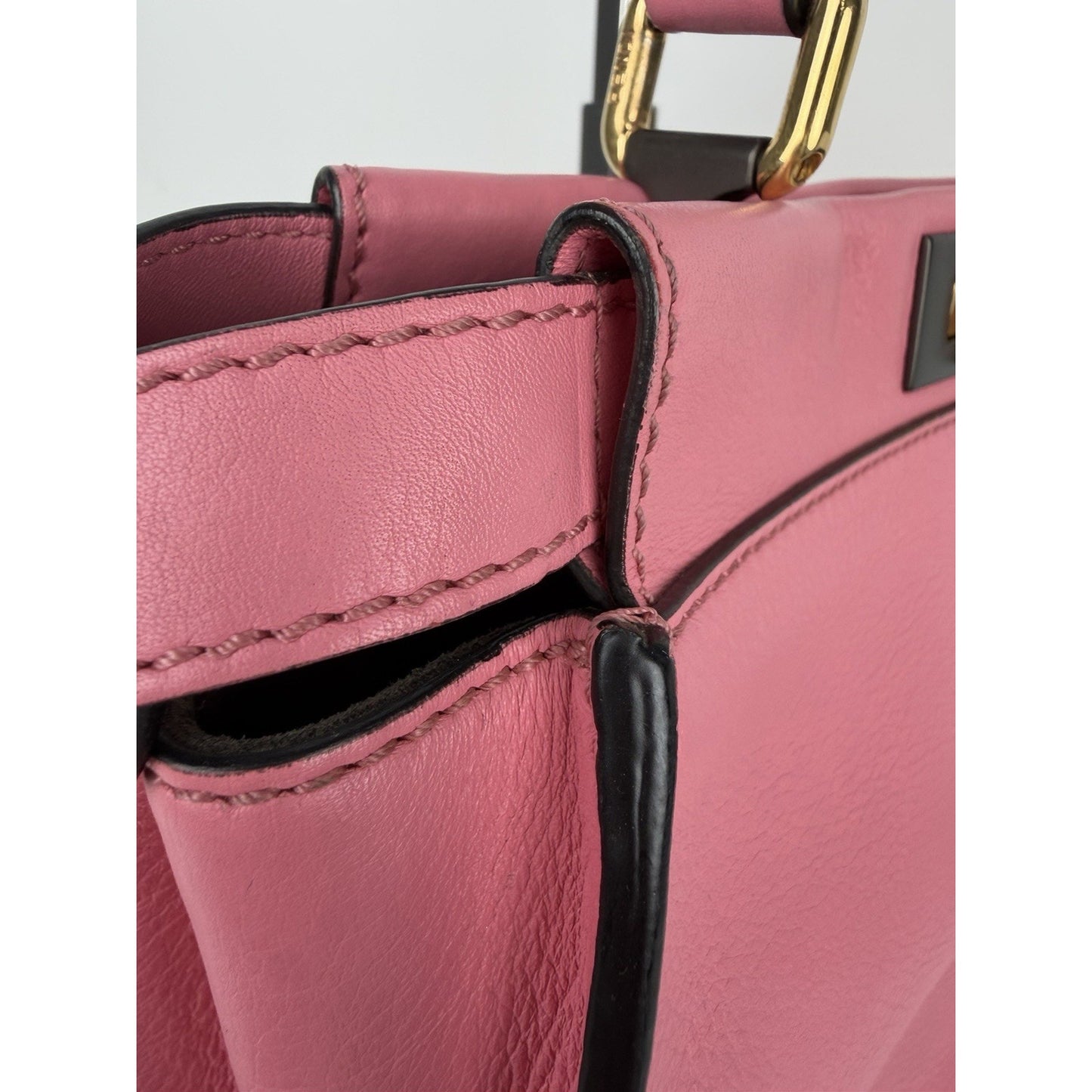 Fendi Peekaboo HandBag Medium Pink Calfskin Leather & Gold-Tone Twist Lock C3