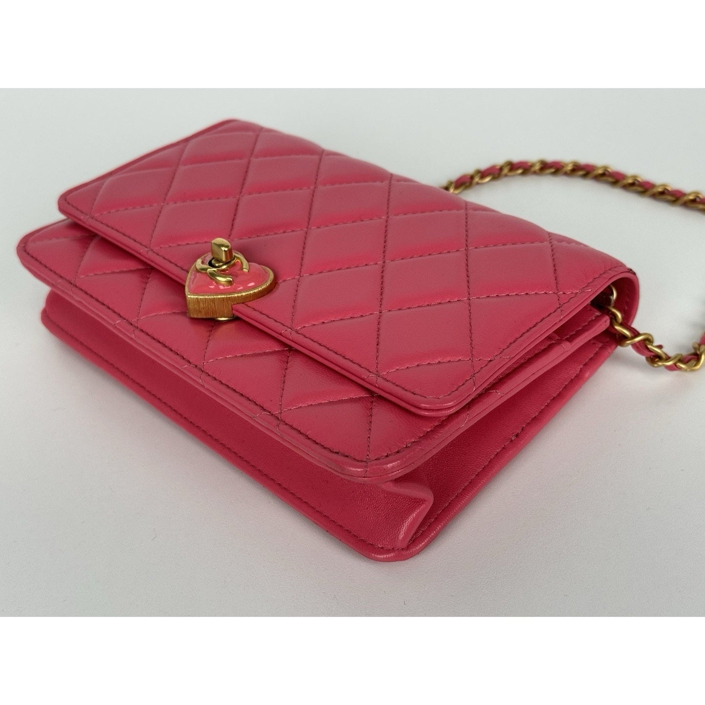 Chanel Heart Wallet on Chain Pink Leather with Gold Hardware C-6