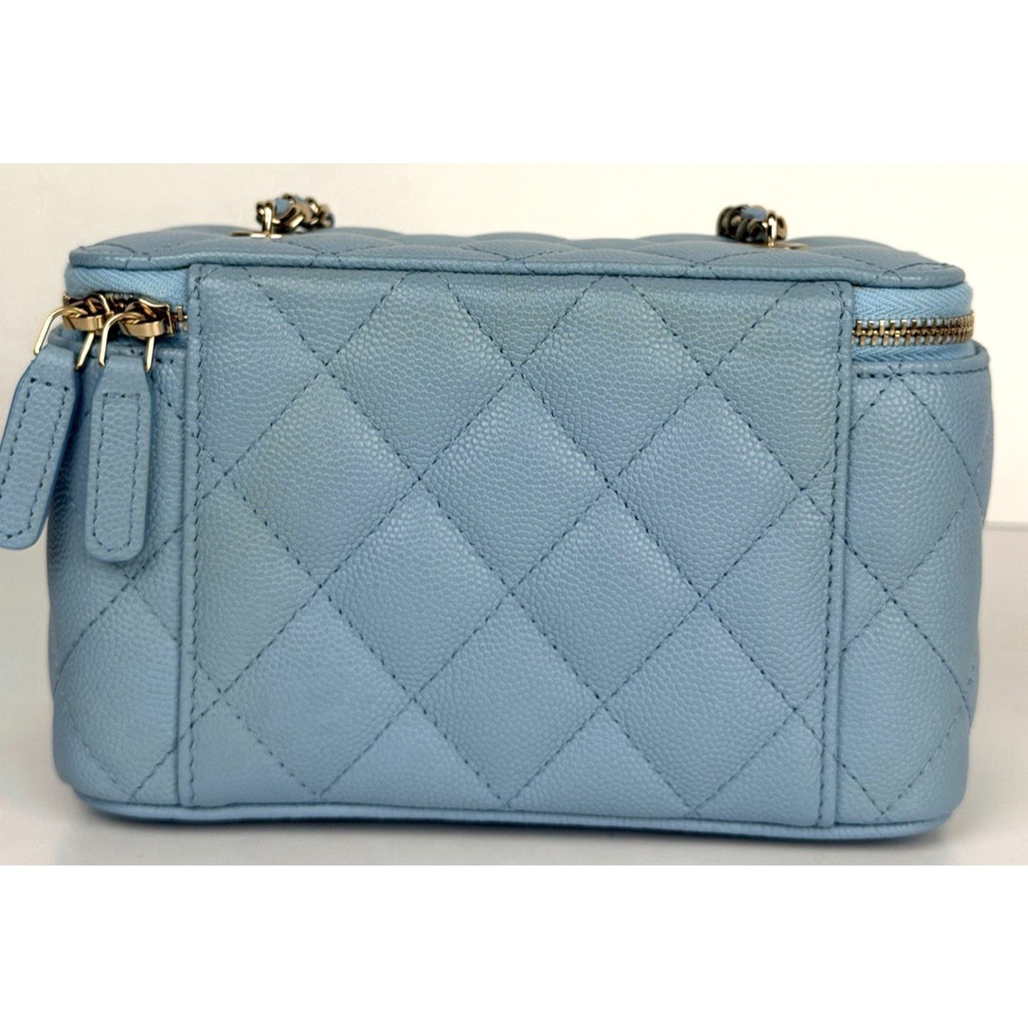 Chanel Caviar Quilted Vanity Small Case Bag With Chain in Light Blue