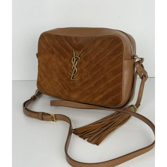 Saint Laurent Lou Camera Bag Medium Matelasse in Brown Suede and Leather S