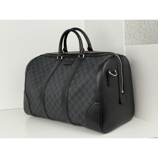 Gucci Large Savoy Duffle Bag GG Supreme Monogram Grey/Black Calfskin Trim