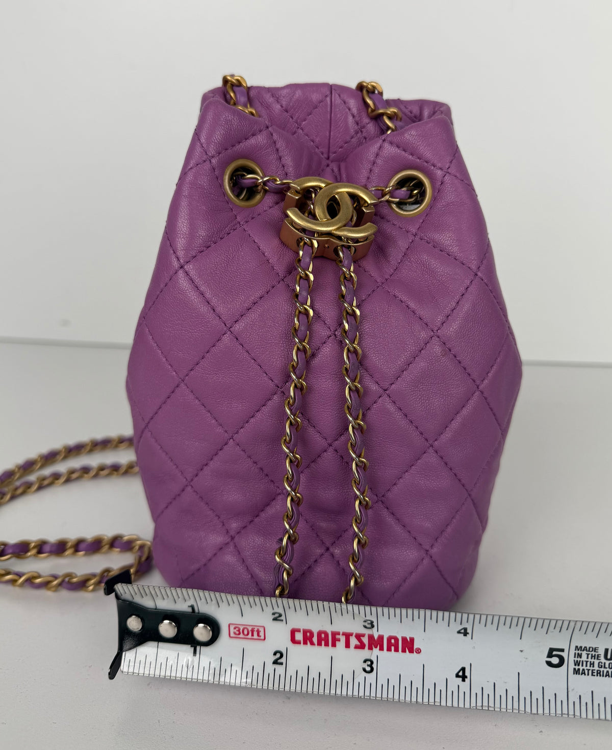 Chanel Pearl Crush Bucket Small Bag in Purple Quilted Leather Drawstring 2022 D-4