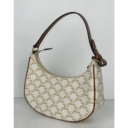 Celine Medium Ava Triomphe Handbag White Triomphe Canvas/Calfskin Leather S17