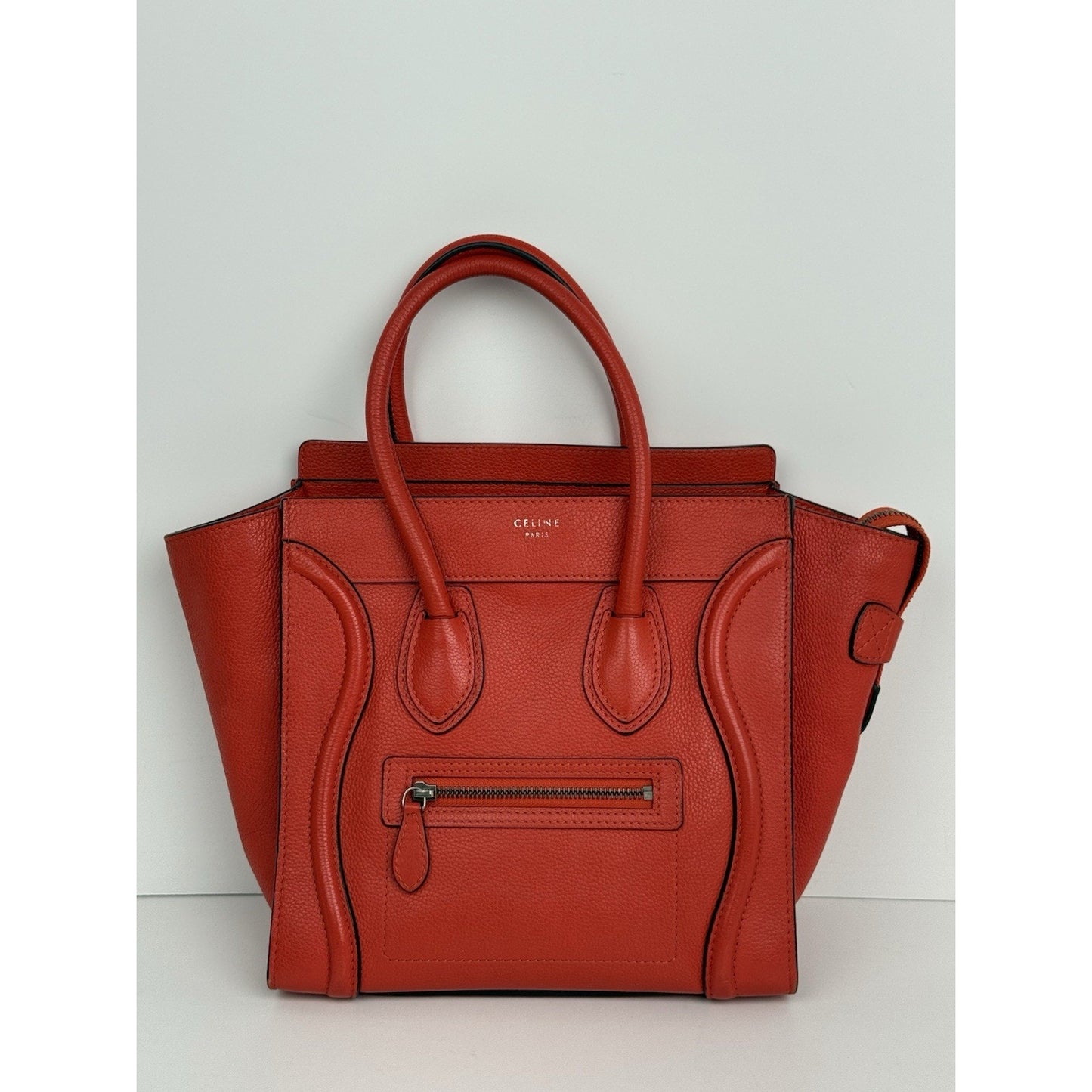 Céline Mini Luggage Tote Red-Orange Leather Handbag