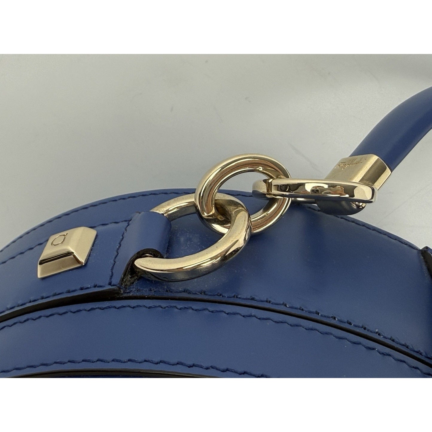 Salvatore Ferragamo Studio Round Bag Blue Leather with Gold Hardware