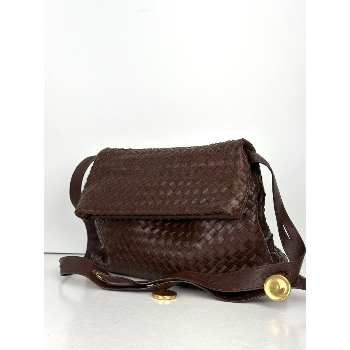 Bottega Veneta The Fold Crossbody Bag in Brown Intrecciato Leather C5