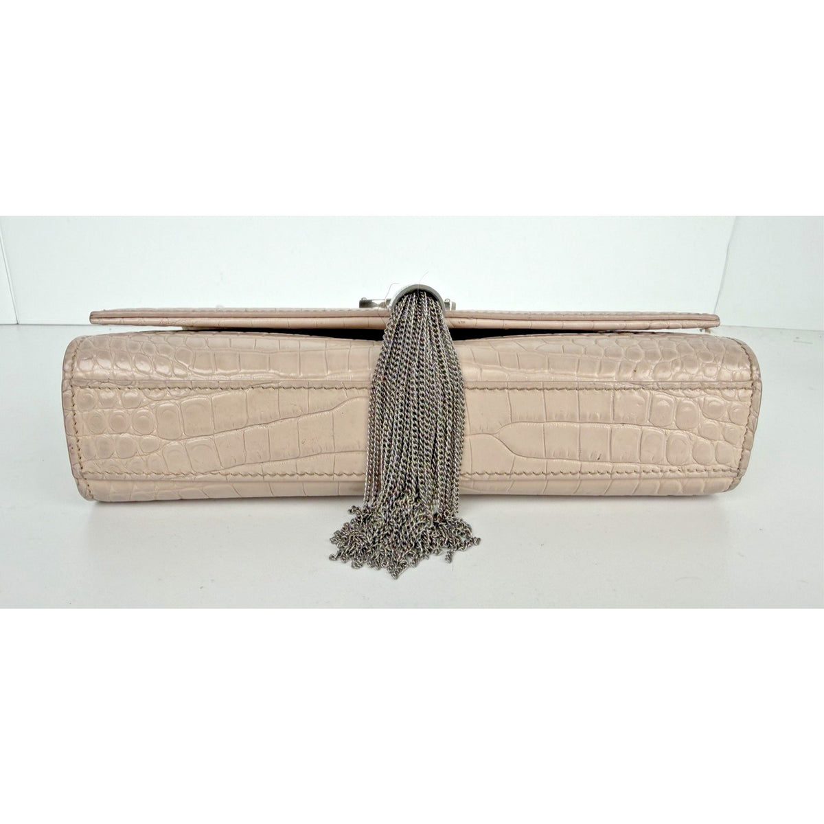 Saint Laurent Kate Monogram Tassel Bag Small Dusty Pink Croc-Embossed Leather S4