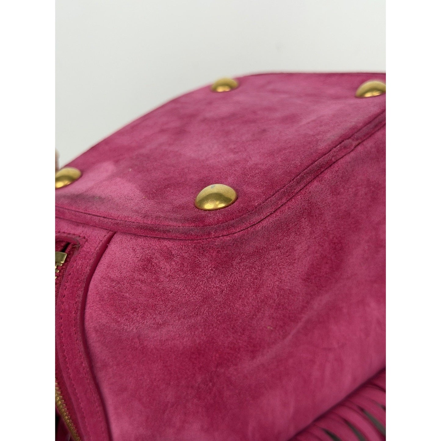 Saint Laurent Emmanuelle Fringe Bucket Bag in Pink Suede F2