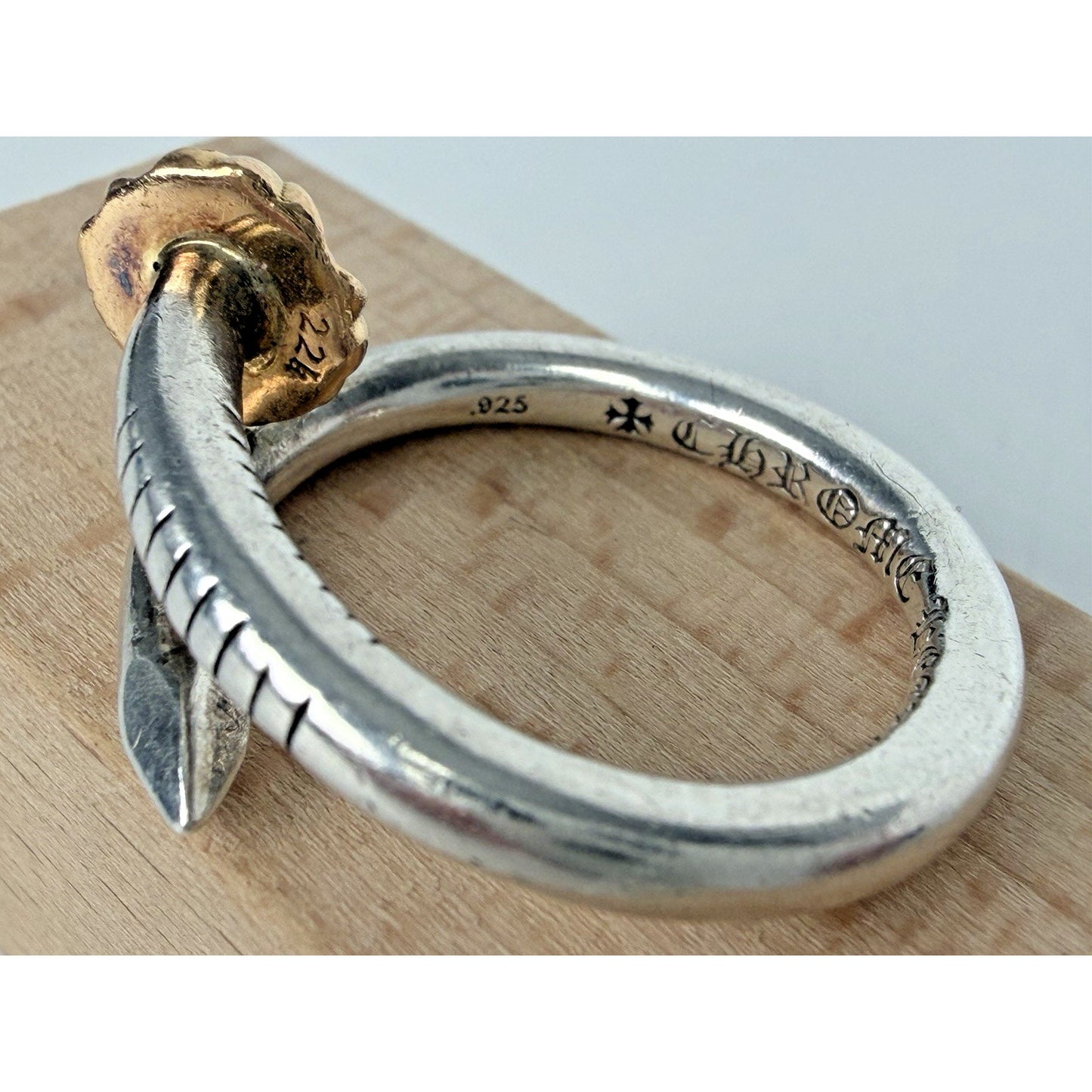 Chrome Hearts 22K Gold Nail Silver Cross Ring
