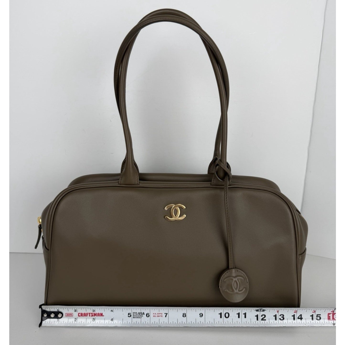 Chanel Perfect Bowling Large Bag in Khaki Brown Calfskin Leather D8