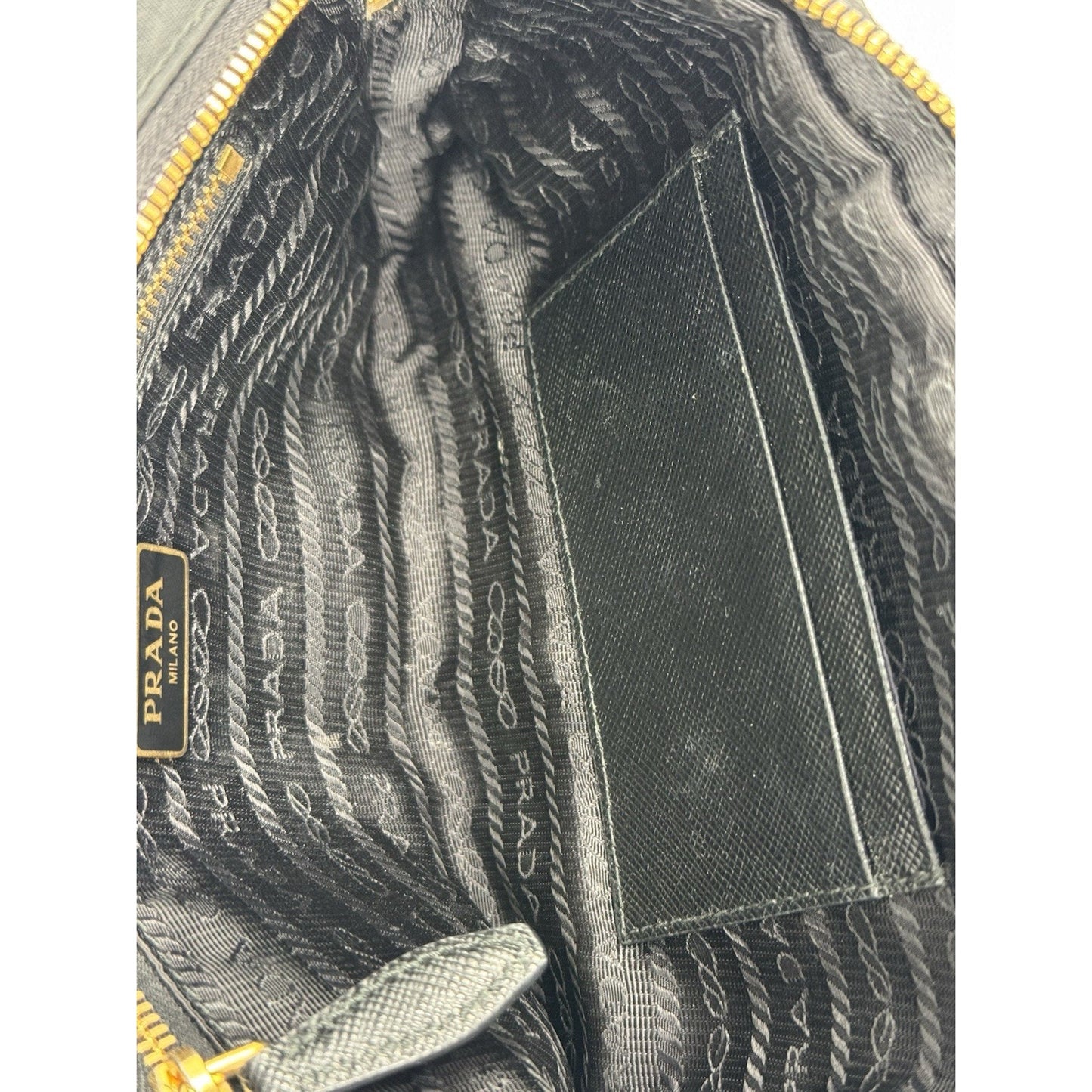 Prada Saffiano Leather Mini Double Zip Crossbody Black B-6