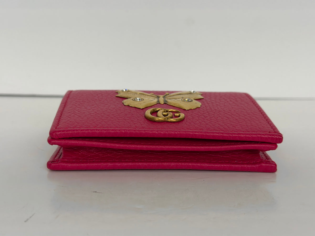 Gucci Butterfly Card Holder Wallet in Fuchsia Leather YK-3