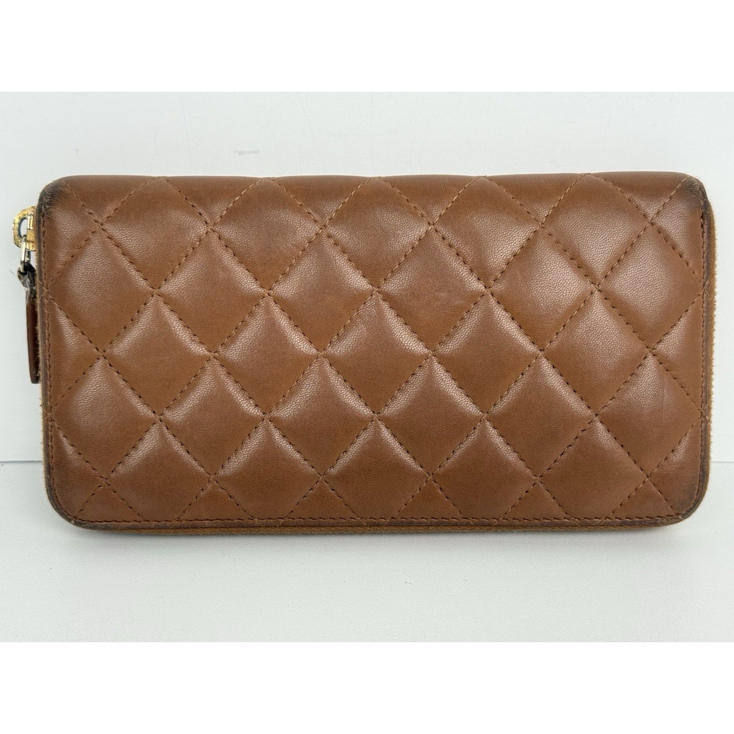 Chanel Timeless Quilted Leather Zip Around Wallet Brown with Gold Hardware