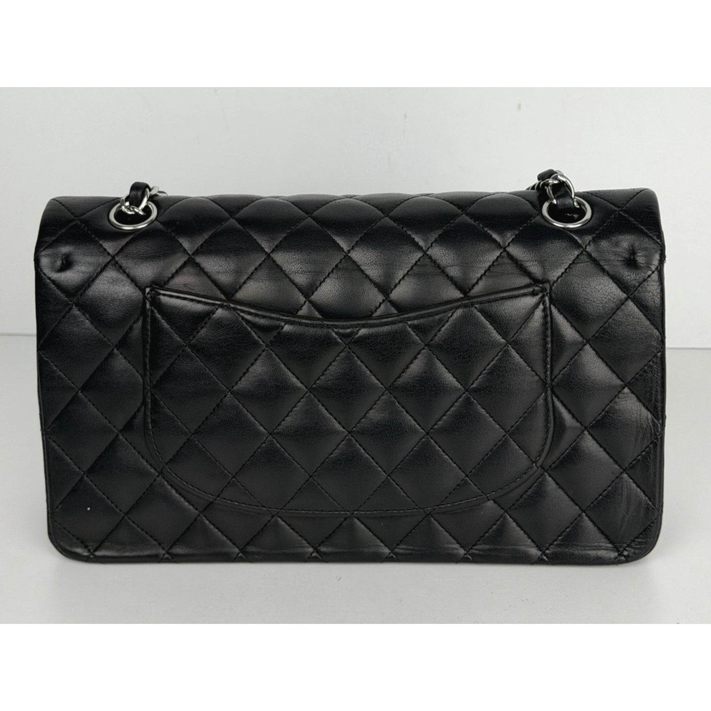 Chanel Classic Double Flap Bag Medium Black Leather Silver Hardware 2008-2009 U3