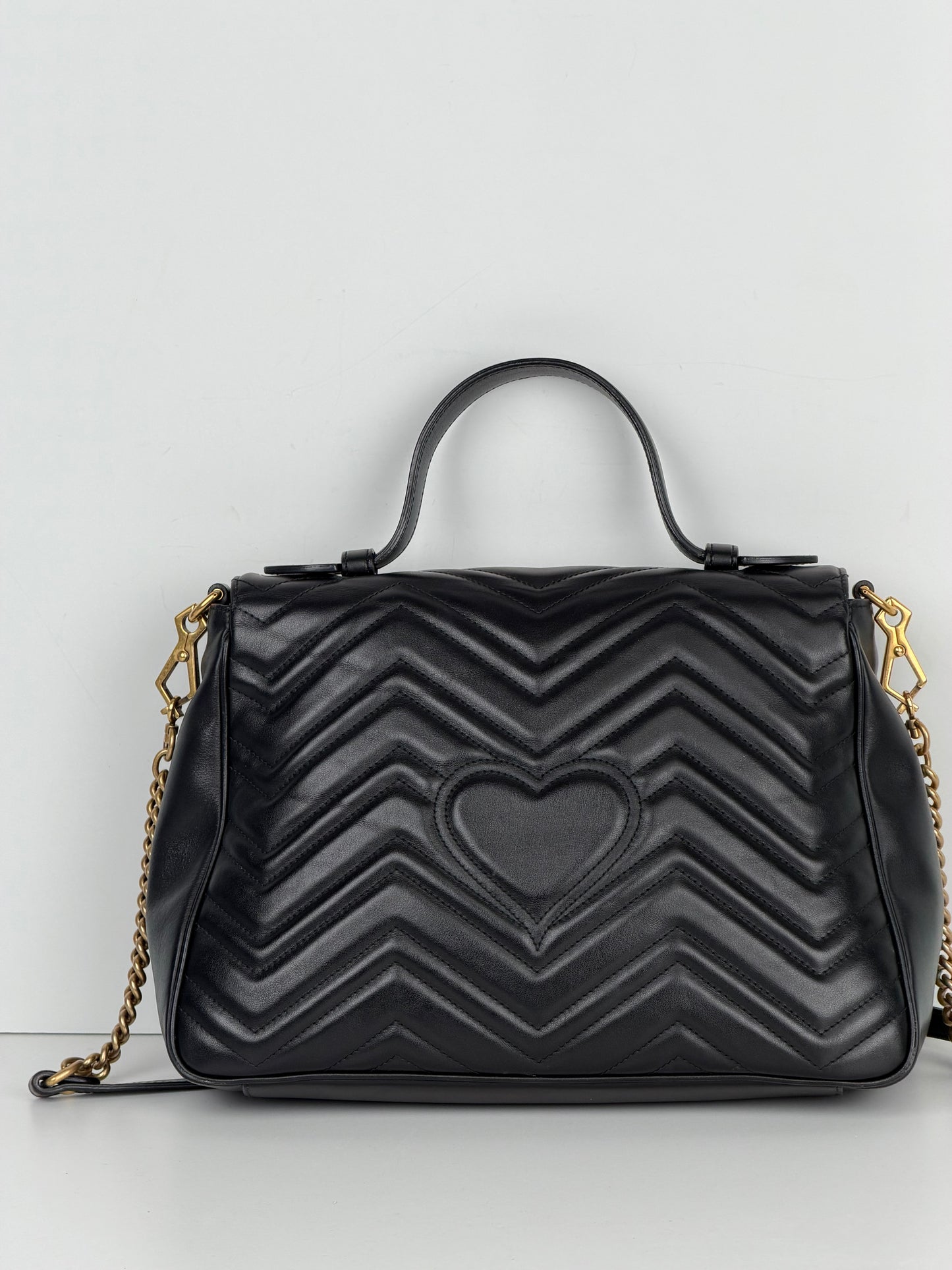 Gucci GG Marmont Medium Top Handle Shoulder Bag in Black Leather S