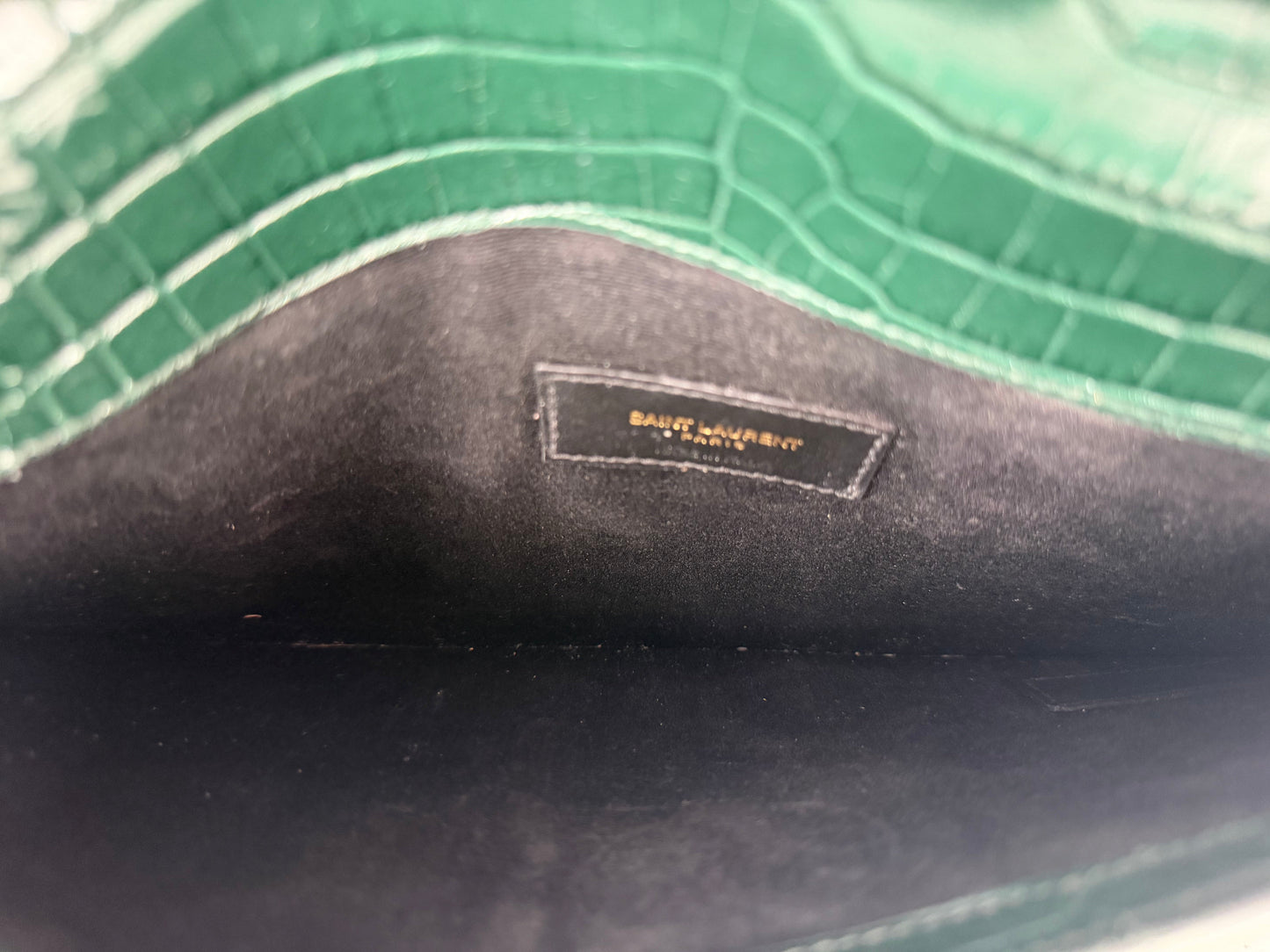 Saint Laurent Uptown Clutch Bag in Dark Green Croc-Embossed Leather YS-10