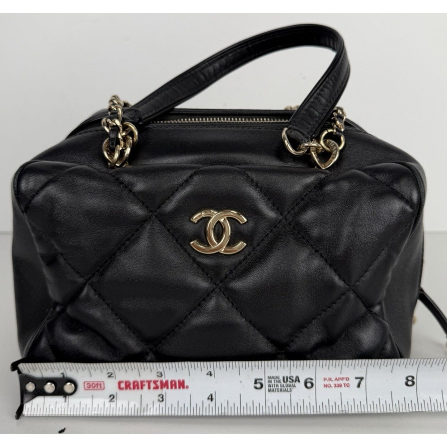 Chanel CC Chain Zip Bowling Mini Bag in Black Lambskin Leather 2019 E8