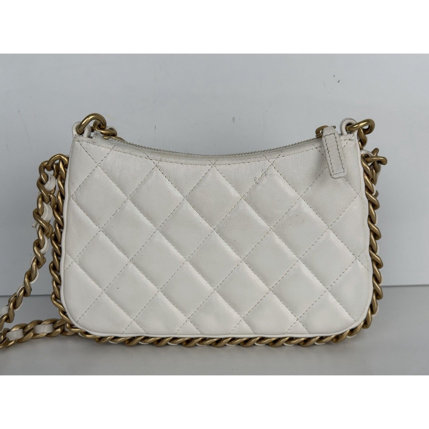 Chanel Lambskin Quilted Chain Around Top Handle Mini Bag White NFC D4