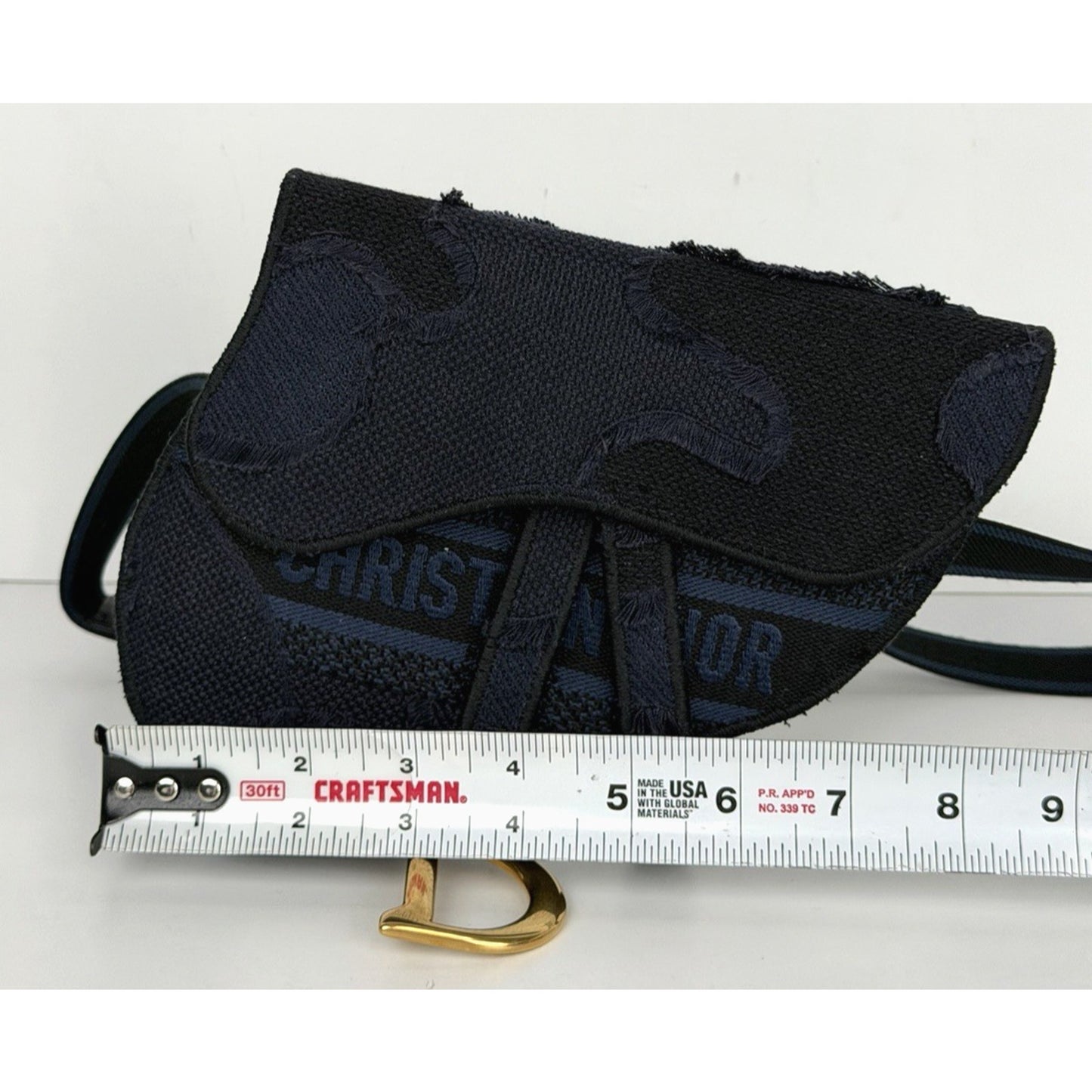 Christian Dior Saddle Belt Bag Mini Canvas Embroidered Camouflage in Blue S07